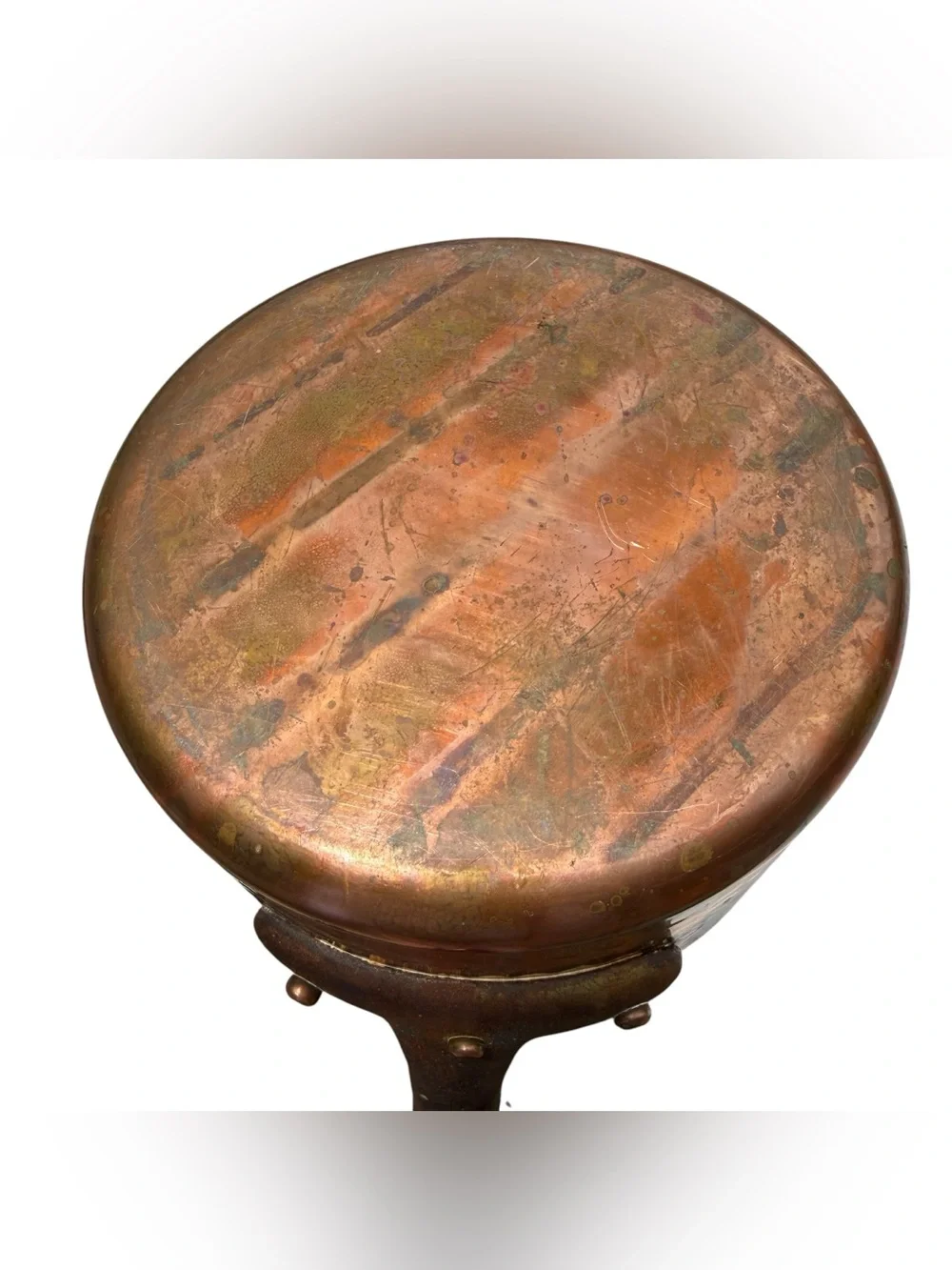Vintage French Hammered Copper Saucepan Lid Cast Iron Handle Made France 8”